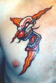 胸部疯狂的彩色小丑纹身图案