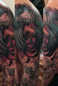 old school彩色飞行幻想鹰纹身图案