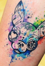 手臂水彩色小狗肖像纹身图案