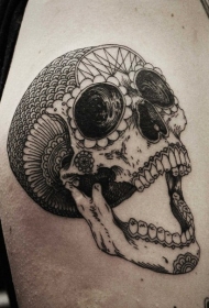肩部黑色墨西哥传统风格人类头骨纹身