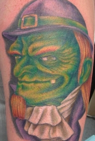 腿部彩色格林老妖精纹身图案