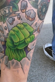 腿部彩色漫画风格纹身图案