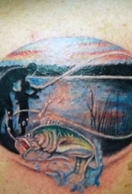 肩部彩色父亲和儿子的纹身图案