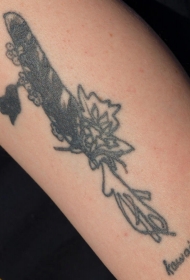 蜂鸟和植物黑色纹身图案