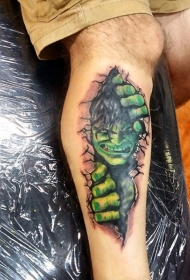 腿部彩色old school绿巨人纹身图案