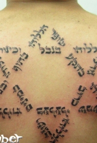 背部创意字符组合五角星纹身图案