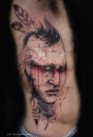 腰侧水彩画印度肖像纹身图案