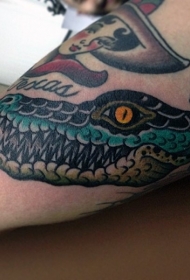 手臂old school彩色的小鳄鱼头部纹身图案
