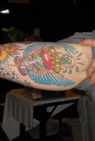 school风格花臂彩绘眼球纹身图案