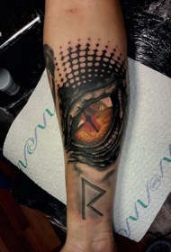 new school梦幻彩色龙的眼睛和字母纹身图案