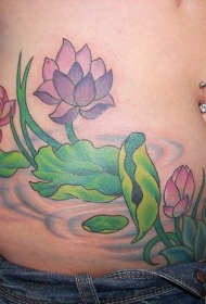 腹部水面的荷花纹身图案