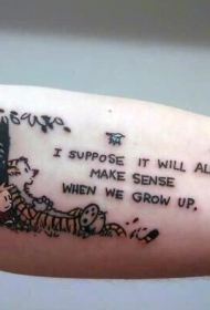 有趣的卡通男孩老虎和字母大树手臂纹身图案