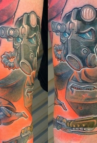手臂彩色的未来战士盔甲纹身图案