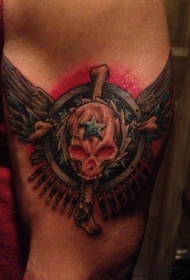 大臂彩色骷髅翅膀徽章纹身图案