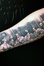 手臂美丽的黑灰最后的晚餐纹身图案