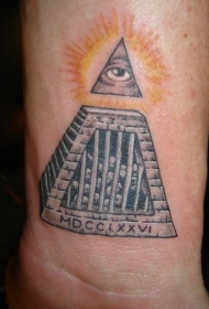 手腕彩色宇宙精神和三角眼纹身