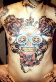 腹部时尚骷髅藤蔓纹身图案