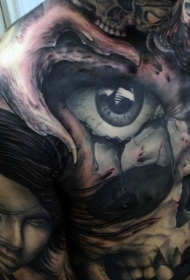 全甲彩色令人惊叹的恐怖主题纹身图案