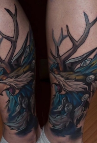 现代传统风格的彩色神秘的恶魔动物纹身