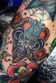 old school彩色墨西哥牛仔骷髅手臂纹身图案