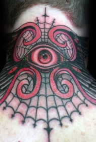 颈部奇妙的彩色眼睛和蜘蛛网纹身图案