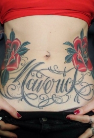 腰部老学校的风格色彩的玫瑰纹身