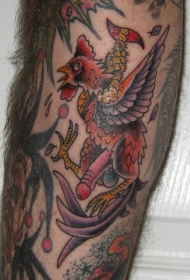 腿部彩色公鸡裸体不雅纹身