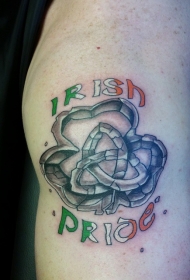 石雕风格彩色三叶草与字母纹身图案