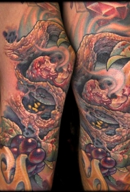 腿部彩色腐烂水果纹身图案