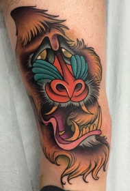 漫画风格彩色狒狒头部纹身图案