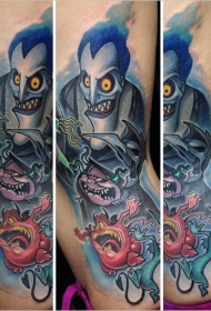 侧肋插画风格彩色卡通怪物纹身图案