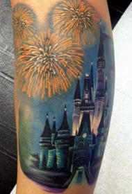 非常漂亮的彩绘和中世纪大城堡纹身图案