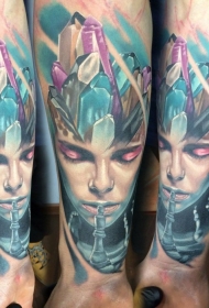 new school小腿彩色女人与钻石纹身图案