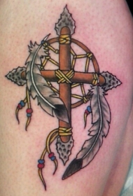 彩色卡通木头捕梦网纹身图案