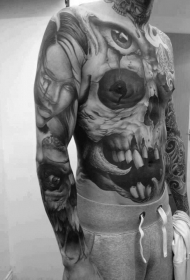 全甲幽灵般的真实详细的骷髅纹身图案