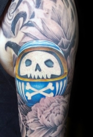 肩部插画风格彩色不倒翁纹身图案
