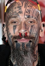 脸部部落图腾和梵文纹身图案