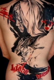 背部new school现代风格彩色圣女人纹身图案