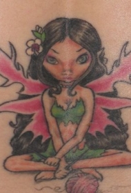 腰部美丽的红色翅膀精灵纹身图案