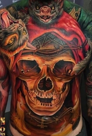old school令人毛骨悚然的蝙蝠和猫骷髅纹身图案