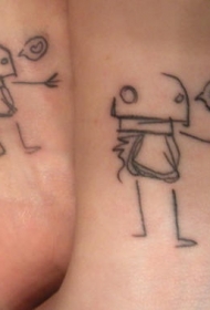 兄弟手腕相同的简约机器人纹身图案