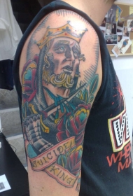 肩部彩色棋牌自杀之心之王纹身