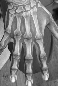 手背逼真的手骨纹身图案