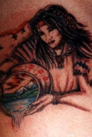 肩部神话的印度女孩与篮子纹身