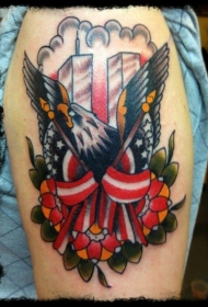 多彩传统风格美国旗与人像纹身图案