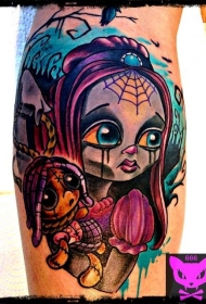 小腿old school,可爱的小女孩纹身图案