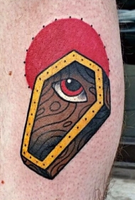 简单的彩色棺材与眼睛太阳纹身图案