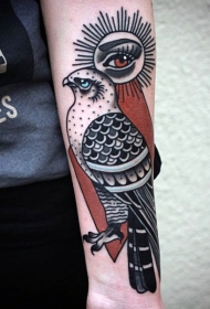 old school彩色鹰和眼睛纹身图案