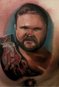 胸部彩色写实冠军肖像纹身图案