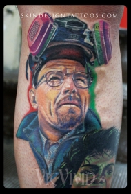 小腿五彩人物肖像纹身纹身图案